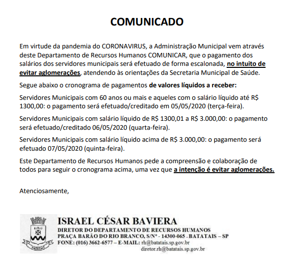 COMUNICADO AOS SERVIDORES