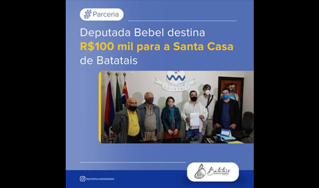 Deputada Bebel destina R$ 100 mil para a Santa Casa de Batatais.