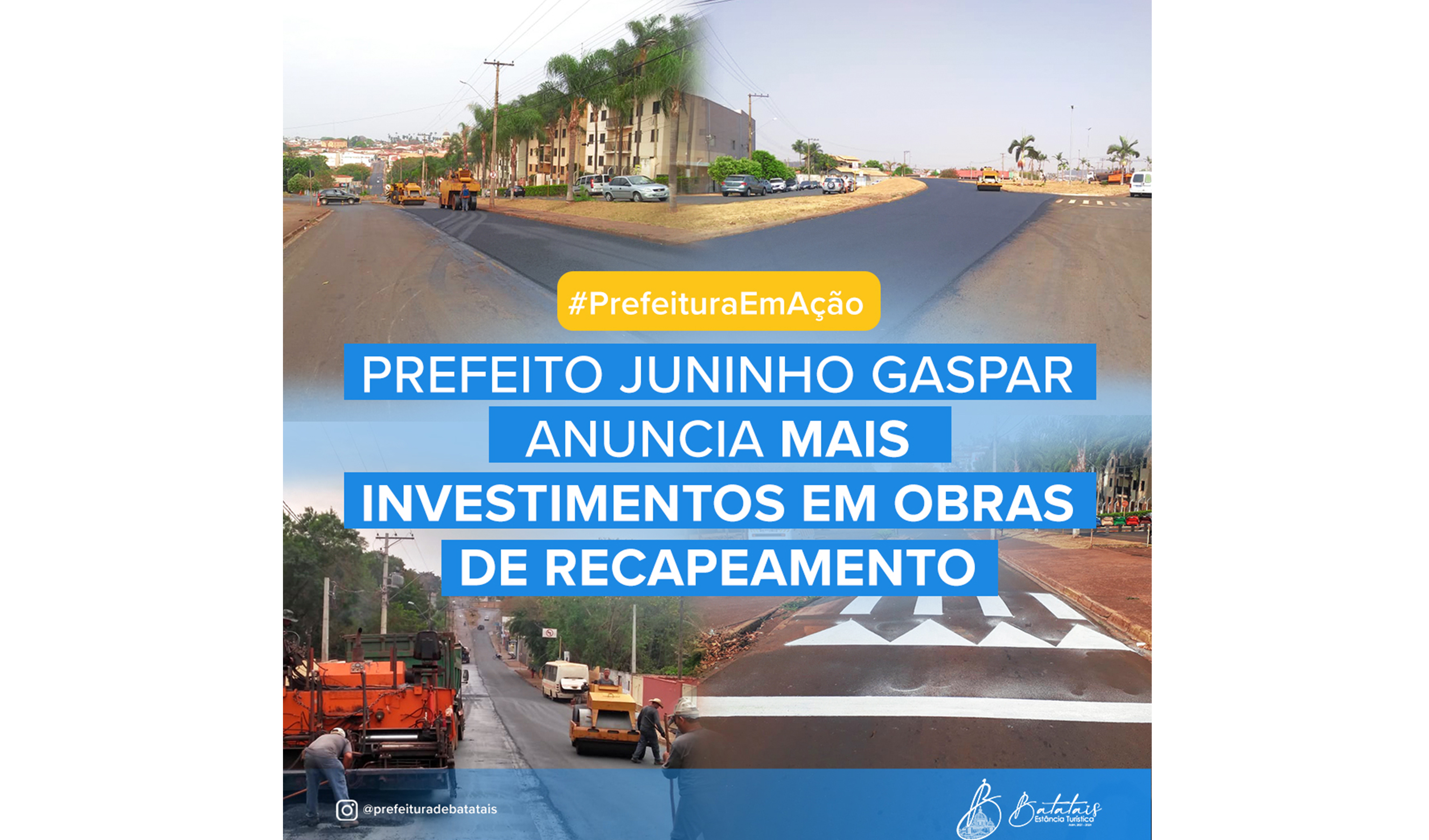 Prefeito Juninho Gaspar anuncia mais investimentos em obras de recapeamento.