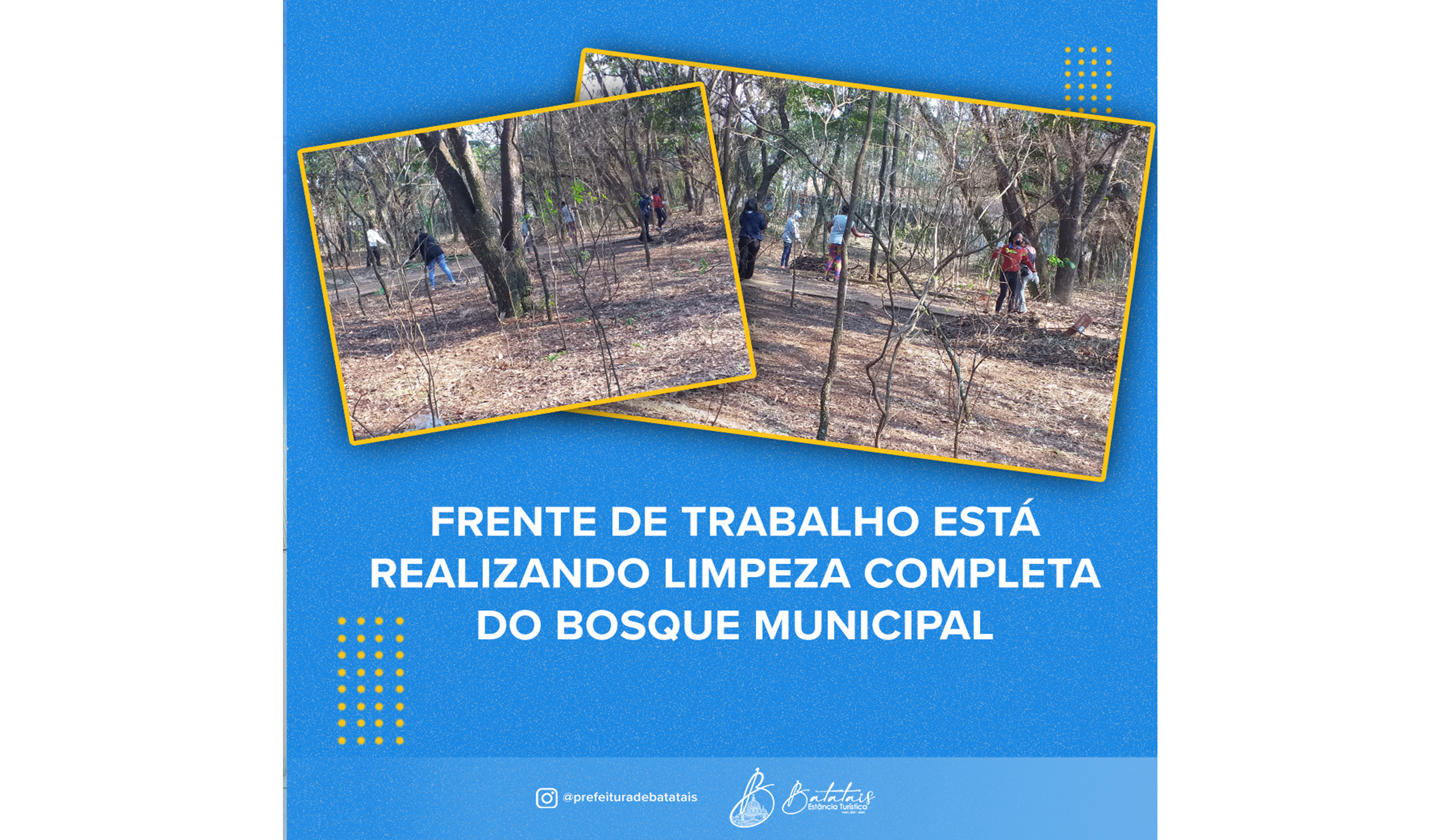 Frente de trabalho está realizando a limpeza completa do Bosque Municipal.