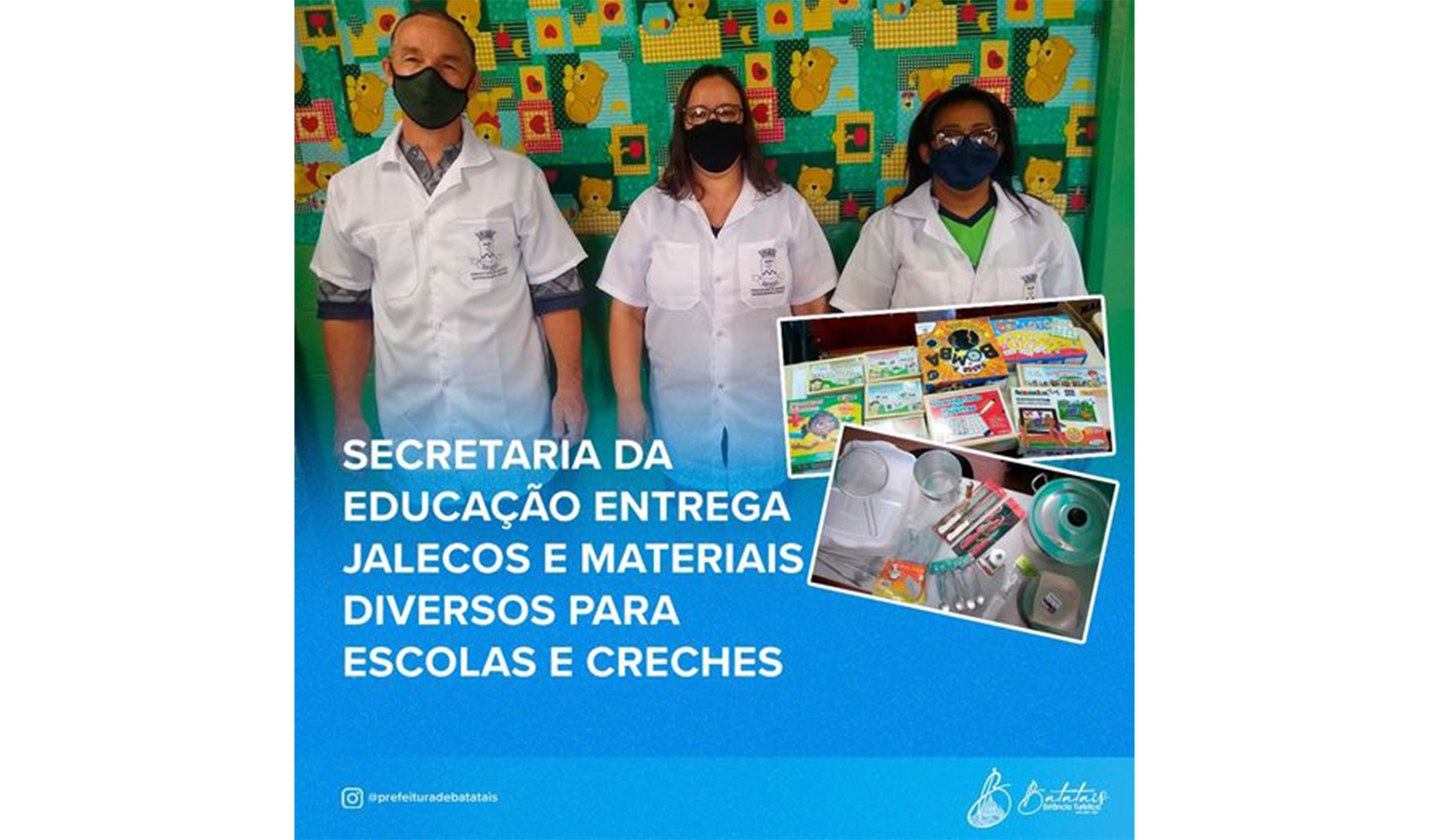 Secretaria de educação entrega jalecos e materiais diversos para escola e creches.