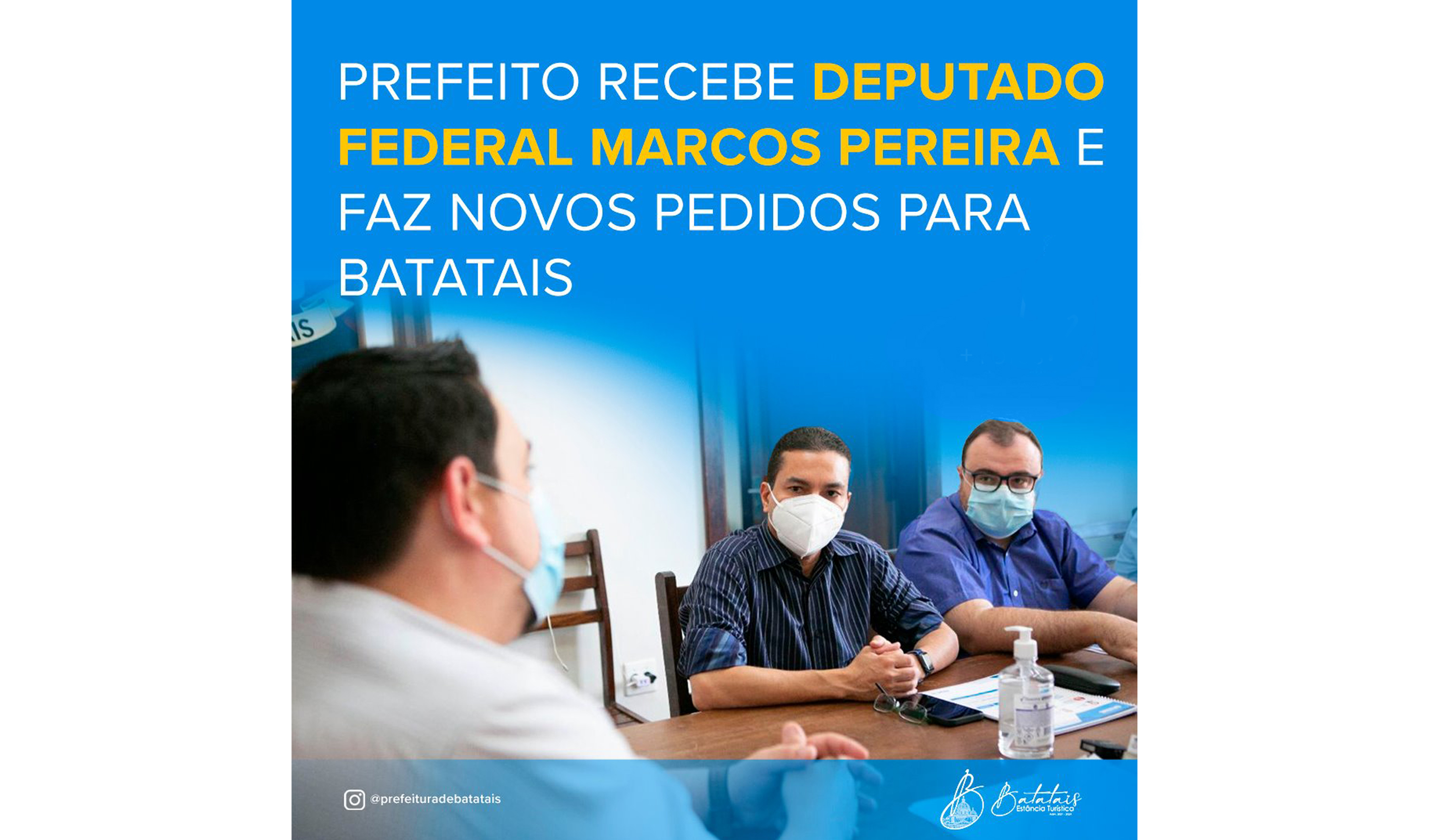 Na última sexta-feira, pela manhã, o prefeito municipal Juninho Gaspar recebeu em seu gabinete as visitas do Deputado Federal, Marcos Pereira e do Secretário Executivo de Estado de Esportes, Chui.