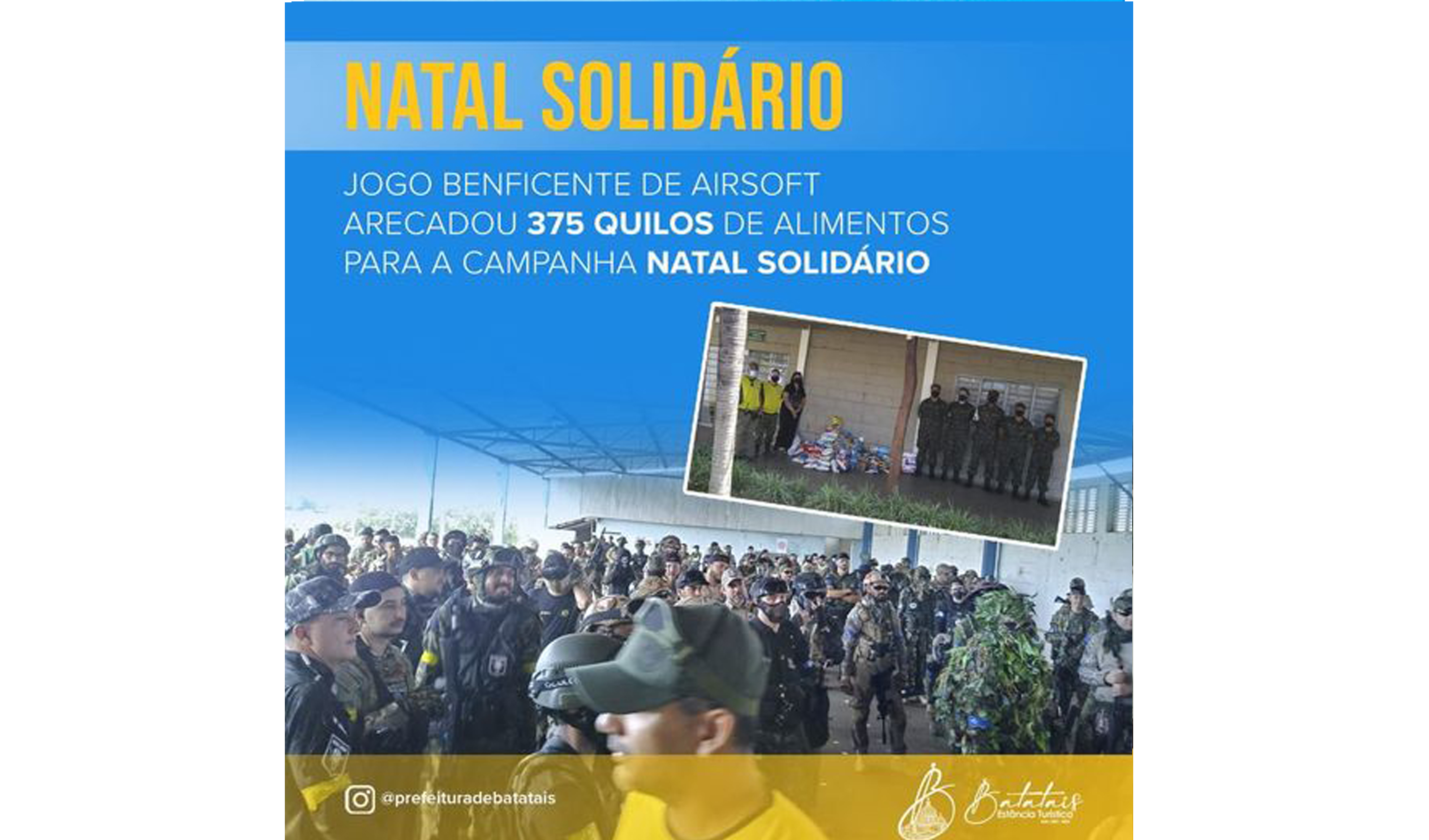 Jogo Beneficente de Airsoft arrecadou 375 quilos de alimentos para a Campanha Natal Solidário.