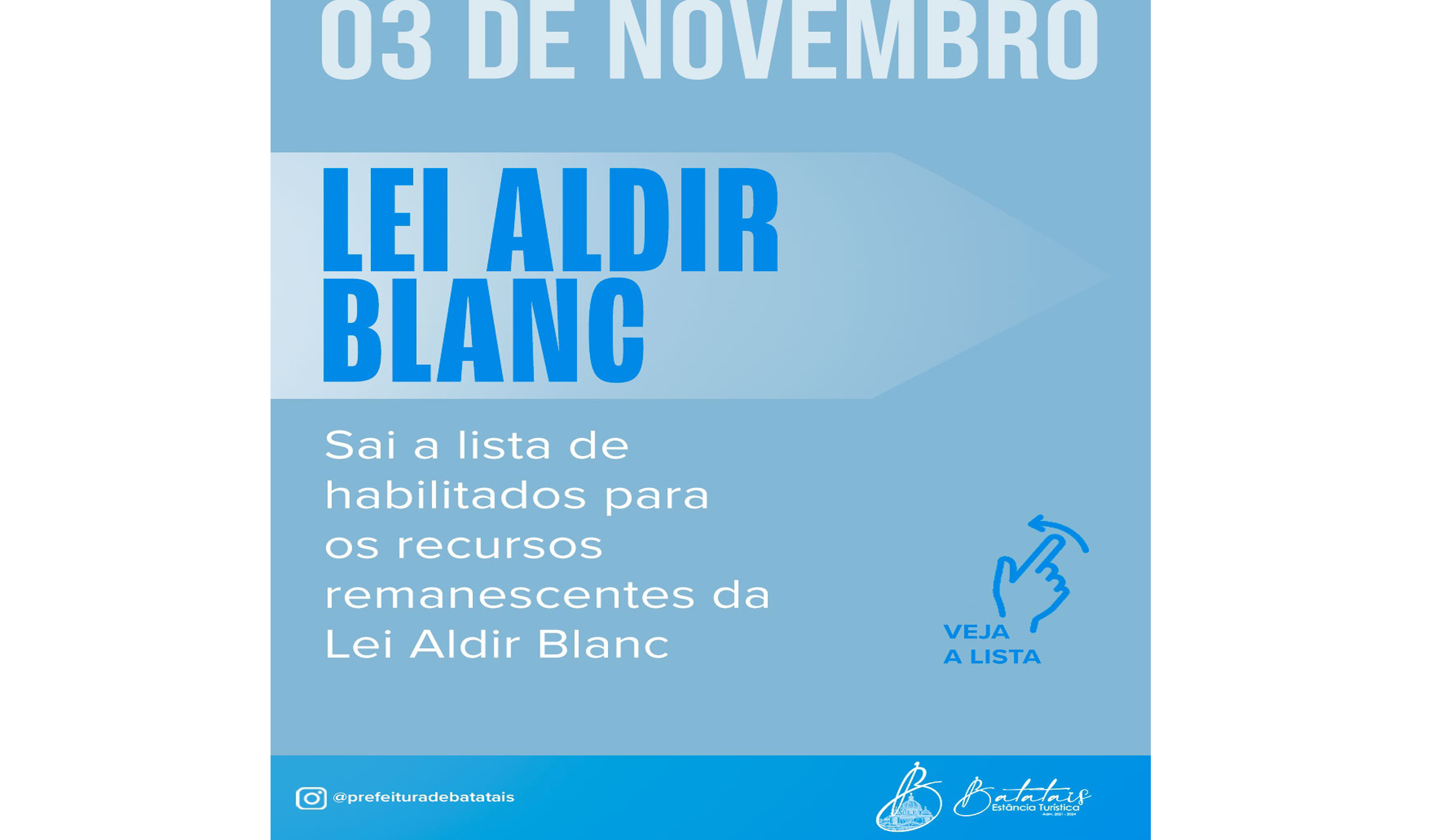 Sai à lista de habilitados para os recursos remanescentes da Lei Aldir Blanc.