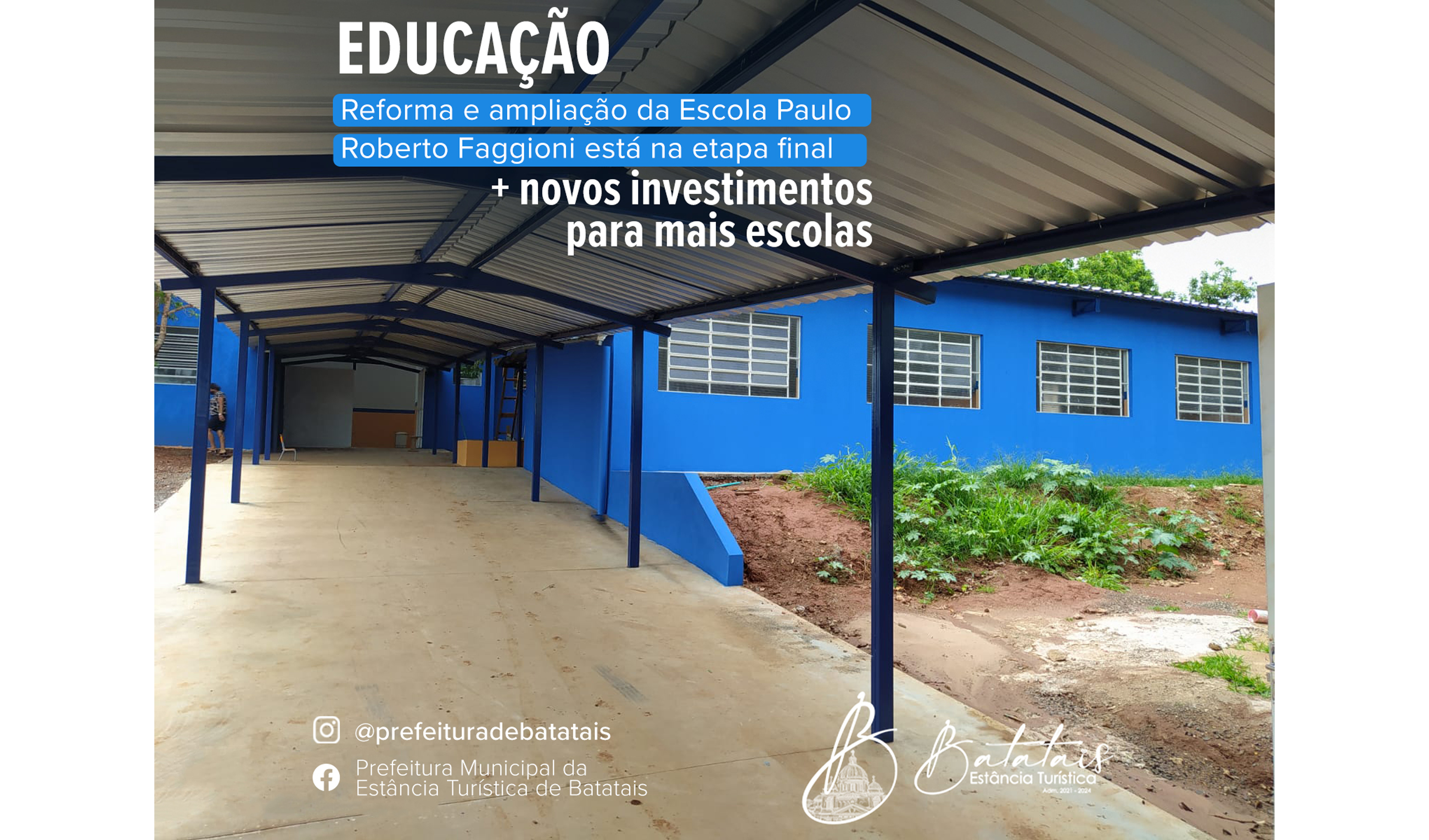 Reforma e ampliação da Escola Paulo Roberto Faggioni está na etapa final.