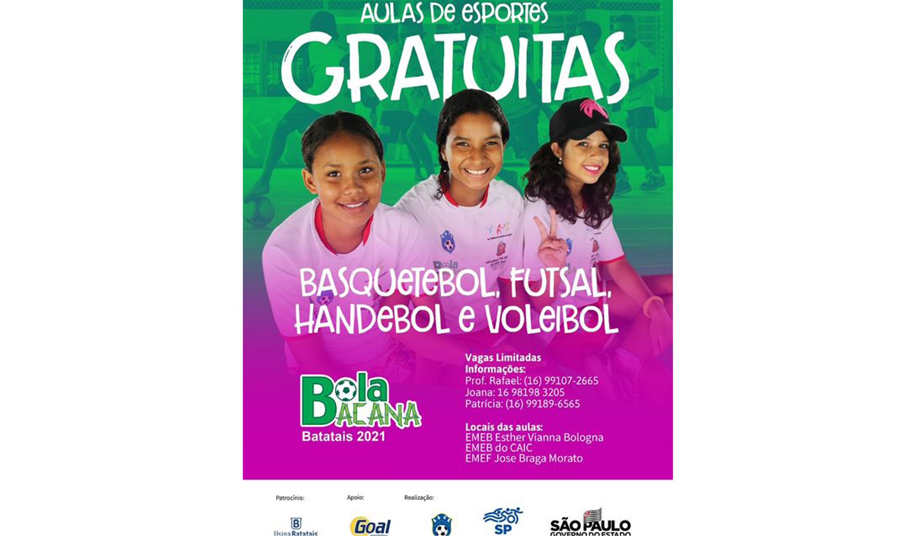 Projeto Bola Bacana oferece 100 vagas para alunos de escolas municipais.