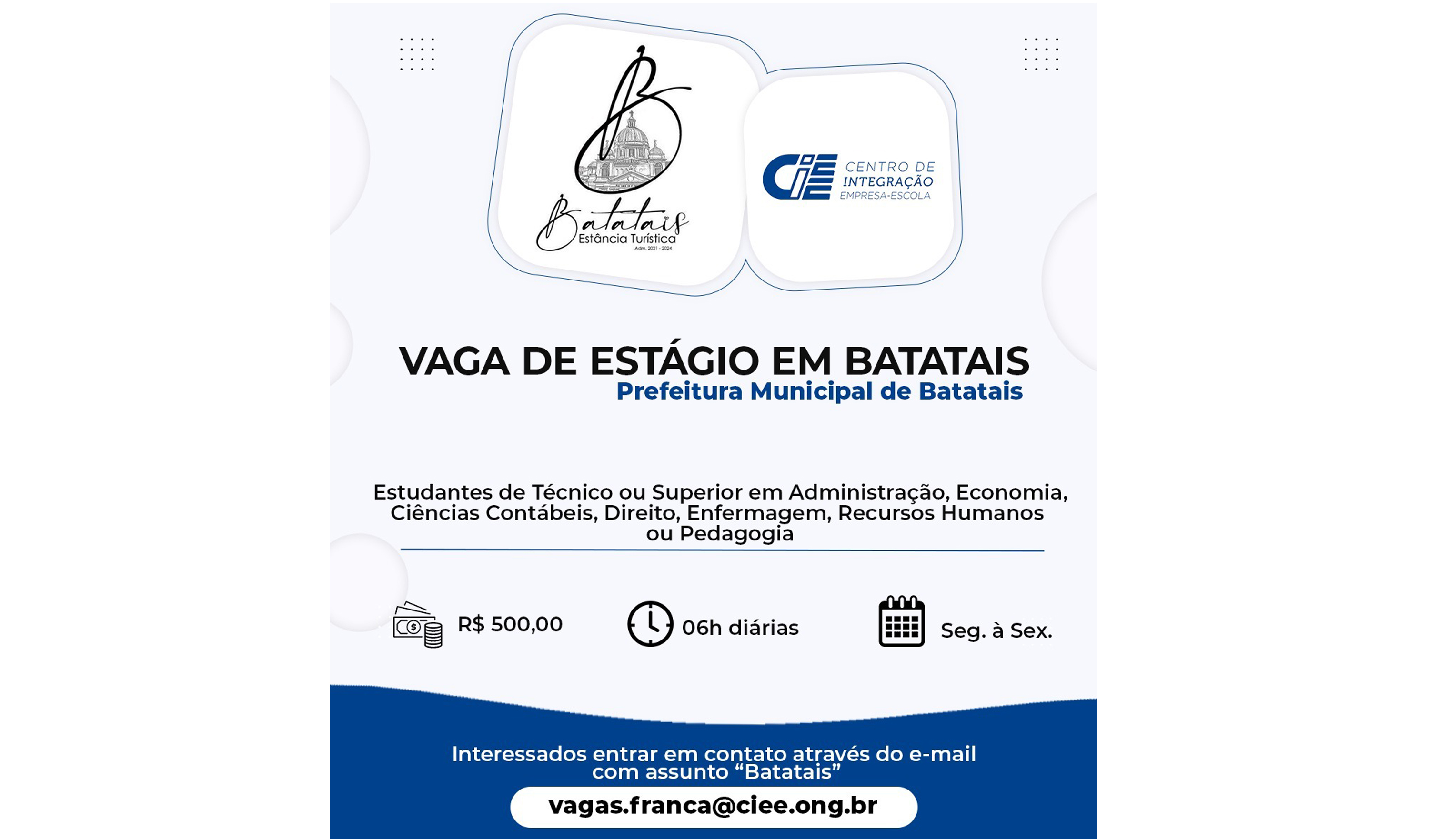 Vagas para novos estagiários na Prefeitura de Batatais.