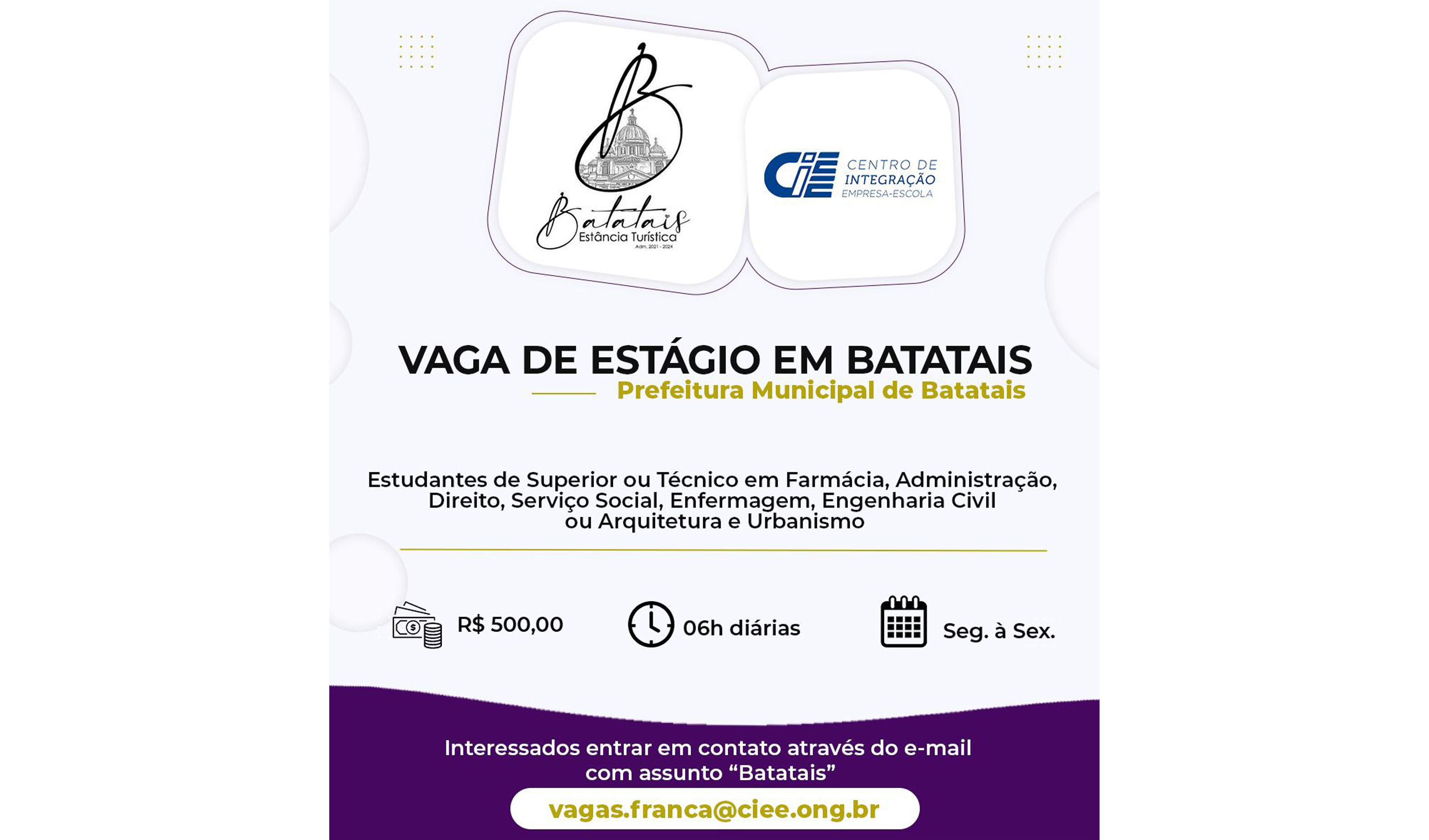 Vagas para novos estagiários na Prefeitura de Batatais