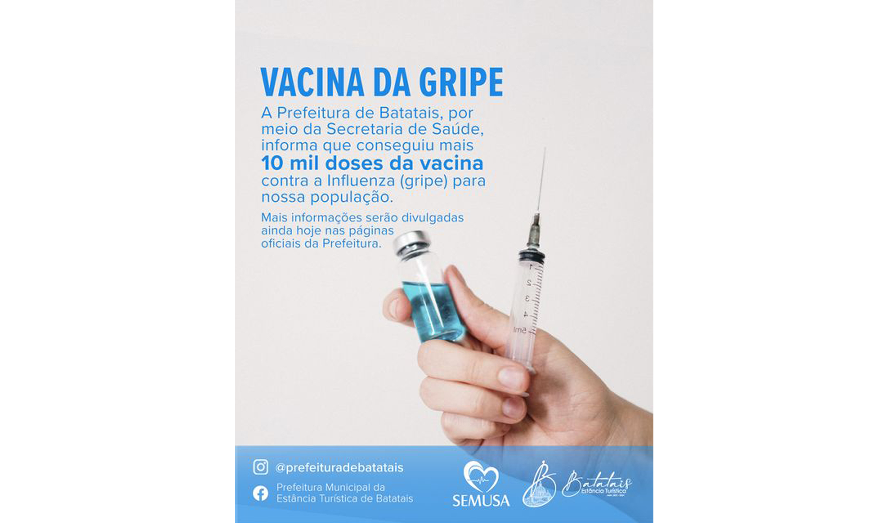 Disponível vacinação contra influenza.