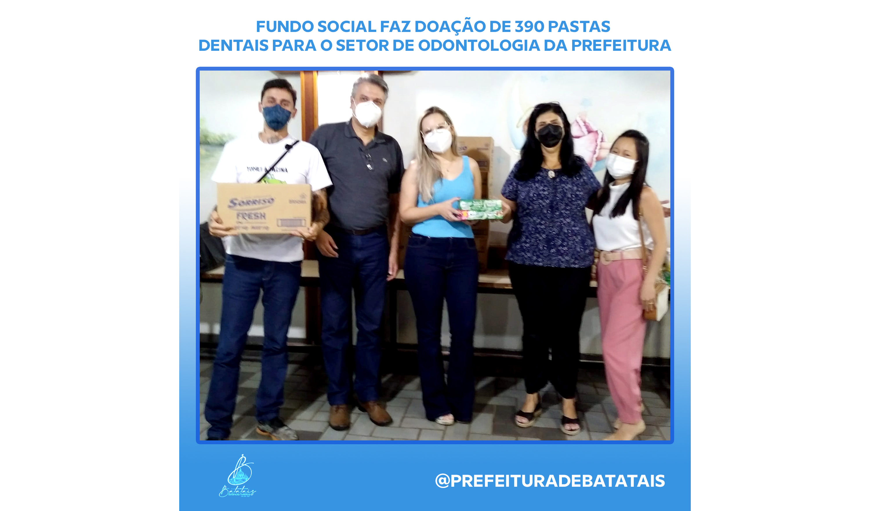 Fundo Social faz doação de 390 pastas dentais para o setor de odontologia da Prefeitura.