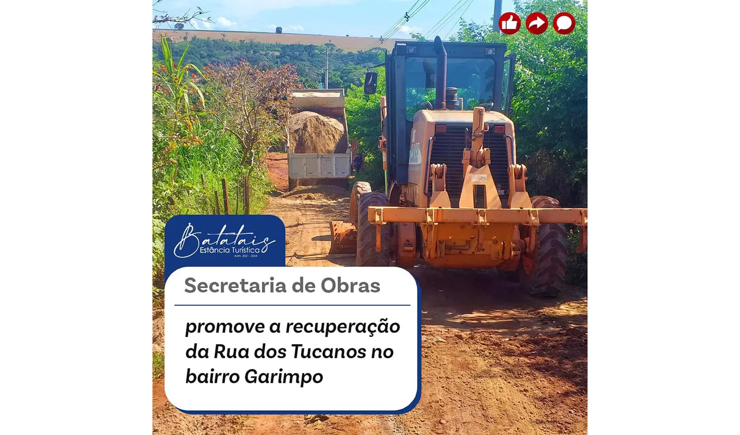 Secretaria de Obras promove a recuperação da Rua dos Tucanos no bairro Garimpo.