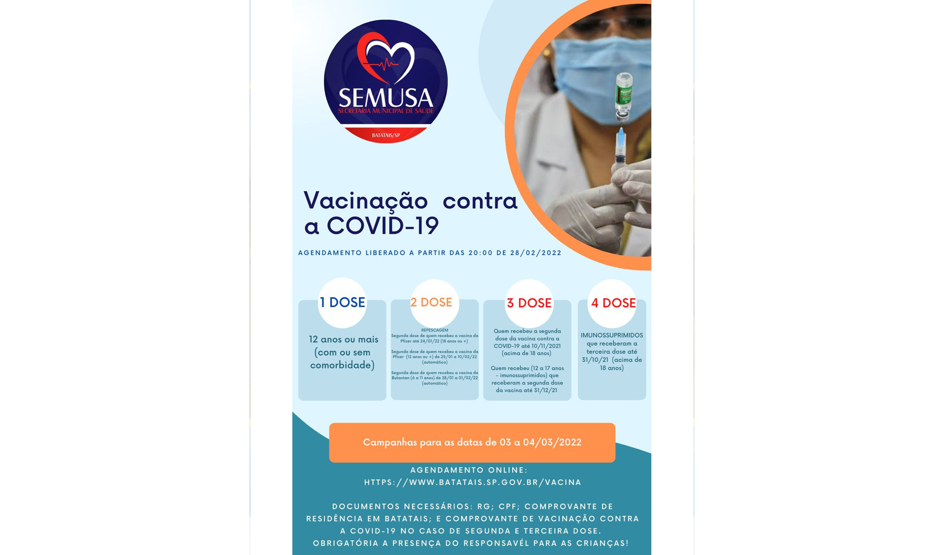 NOVO CRONOGRAMA DE VACINAÇÃO CONTRA A COVID-19