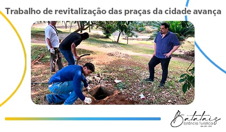 Trabalho de revitalização das praças da cidade avança.