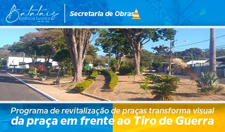 Programa de revitalização de praças transforma visual da praça em frente ao Tiro de Guerra.