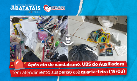 Após ato de vandalismo, UBS do Auxiliadora tem atendimento suspenso até quarta-feira (15/03)