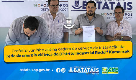 Prefeito Juninho assina ordem de serviço de instalação da rede de energia elétrica do Distrito Industrial Rudolf Kamensek