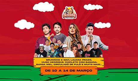 Lauana Prado, Chiclete com Banana, Israel Novaes e Bruninho & Davi estão entre as atrações no Fazenda Festival em Batatais