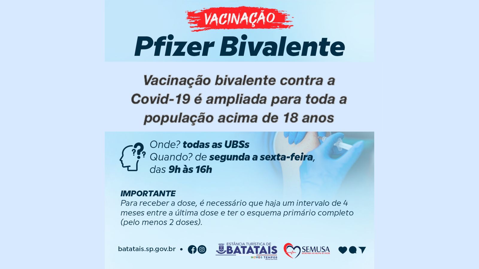 Vacinação bivalente contra a Covid-19 é ampliada para toda a população acima de 18 anos