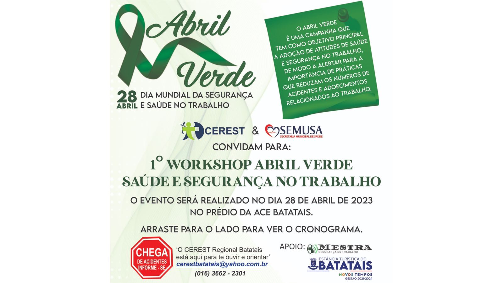 Semusa e Cerest promovem workshop para incentivar práticas seguras no ambiente de trabalho em Batatais