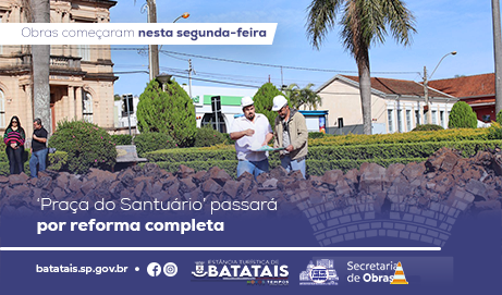 Praça do Santuário passará por reforma completa; frente da igreja ganhará calçadão