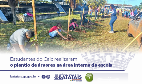 Estudantes do Caic realizaram o plantio de árvores na área interna da escola